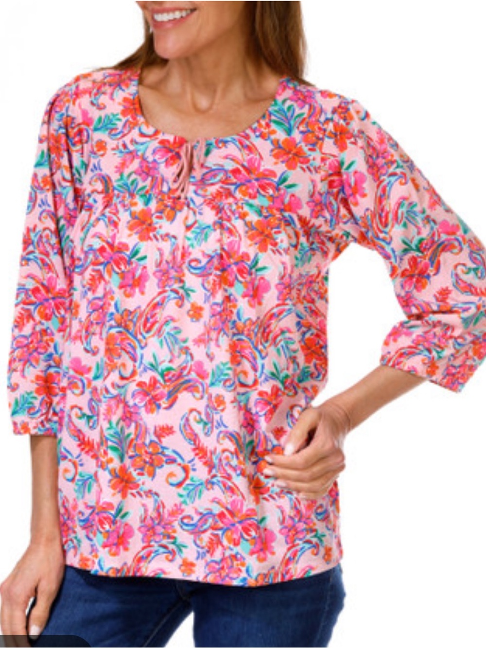 NWT Stella Parker Women's Pink Floral Tie-Neck Blouse Size MP